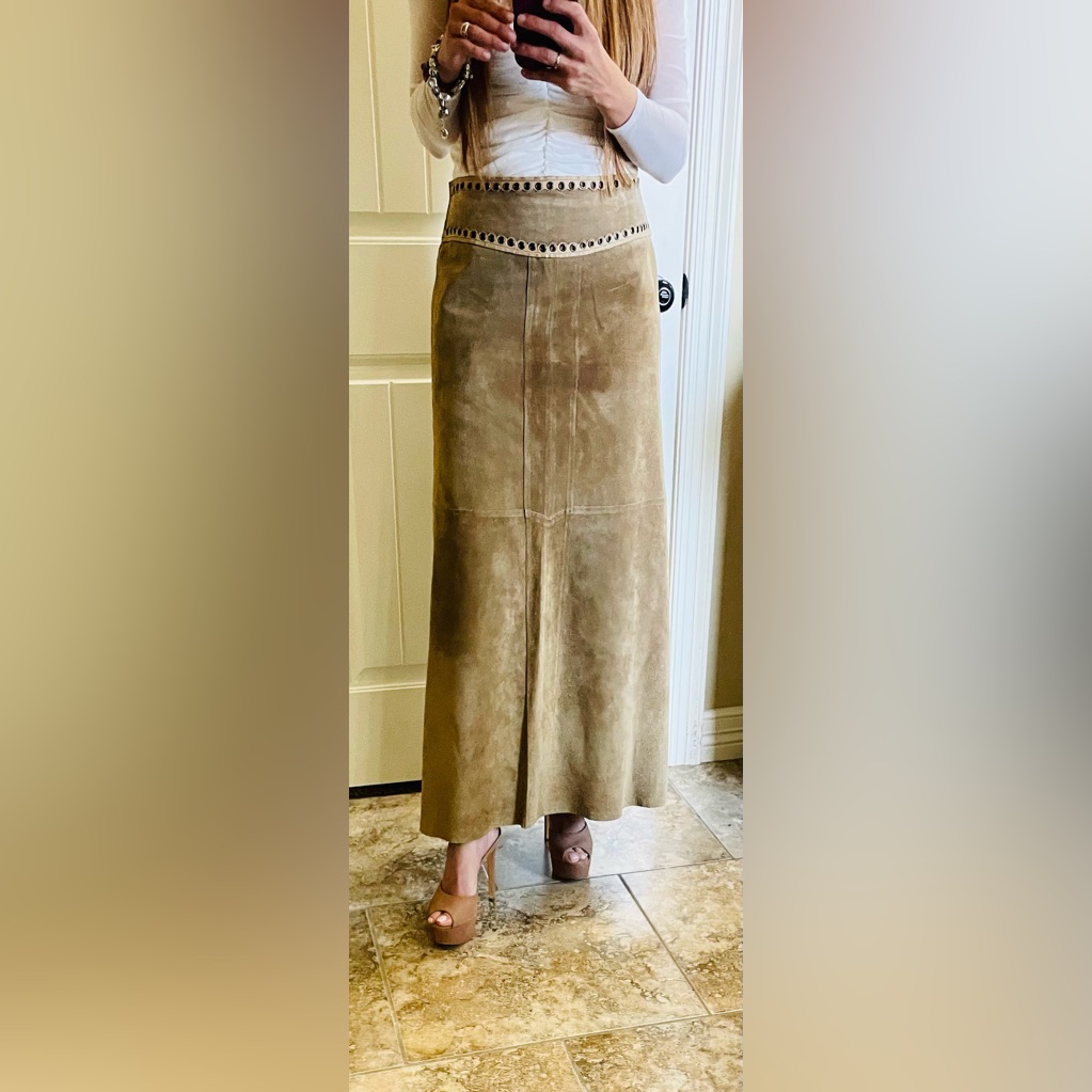 Laundry Vintage Maxi Pig Suede Leather Grommet Waist Skirt Sz Small 4/6